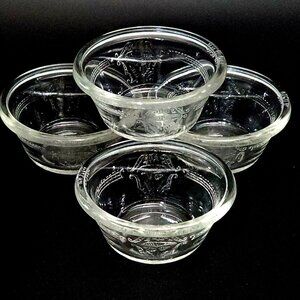 4 Glasbake Poppy Ramekin 3.5" Baking Cups dessert pudding embossed floral